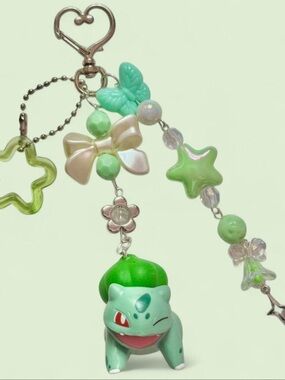 Pokemon Keychain Charm Cute Handmade Kawaii Beaded Bag Charm Gift Bulbasaur